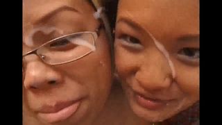 Asian schoolgirls double blowjob and facial