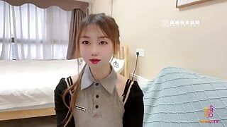 Cute Asian slut wife with hot dress cheating with her boss got her wet pussy fucked